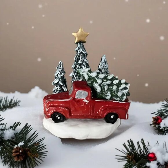 Rustic Red Truck with Christmas Trees, PVC Holiday Tabletop Decor, 2" x 1.57" - Picture 1 of 2